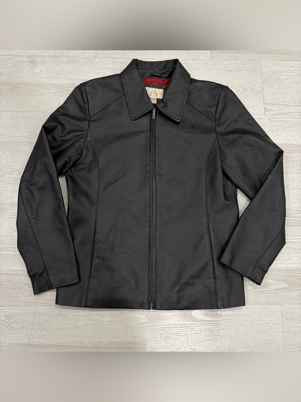 Worthington Women's Vintage Black Leather Zip-Front Jacket SIZE M